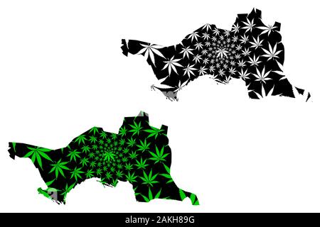 Edirne Region (Republik Kasachstan, Regionen Kasachstans) Karte cannabis Blatt grün und schwarz, Edirne Karte aus Marihuana (Marihuana, T ausgelegt ist Stock Vektor