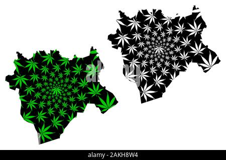 Aktobe Region (Republik Kasachstan, Regionen Kasachstans) Karte cannabis Blatt grün und schwarz, Aktobe Karte aus Marihuana (Marihuana, T ausgelegt ist Stock Vektor