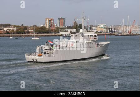 Die Königlich Niederländische Marine U-Boot Support HNLMS MERCUUR in Portsmouth Harbour 18/10/19. Das Schiff macht einen kurzen Besuch in der Stadt Stockfoto