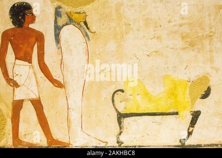 UNESCO Welterbe, Theben in Ägypten, das Tal der Adligen, Grab von menna. Ein Teil der Szene der "Mund" Eröffnung: Die tekenu. Stockfoto