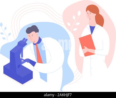 Wissenschaftler oder Arzt, der in einem Labor. Stock Vektor