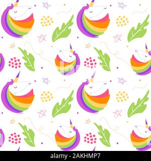 Einhorn nahtlose Muster. Rainbow Mähne und Horn. Stock Vektor