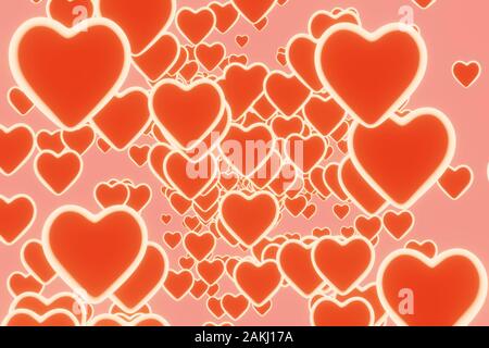 3D-rendering Herzen fliegen auf Rosa Hintergrund. Symbole der Liebe für glückliche Frauen-, Mutter-, Valentinstag, Geburtstag Grußkarte Design. Stockfoto