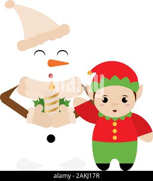 Schneemann und Weihnachten Elf Stock Vektor