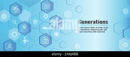 Generationen Altern Web Header Banner und Icon Set Stock Vektor