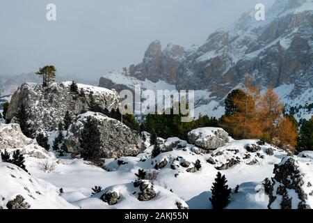 Dolomiten in frischem wintersnow Stockfoto