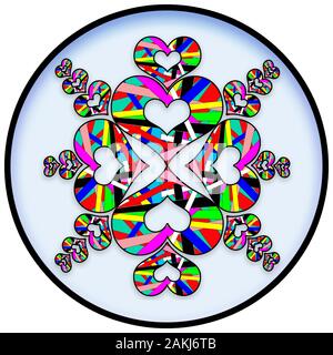 Helle und kräftige Farben in diesen abstrakten geometrischen Kaleidoskop Pattern Herzen Designs Stockfoto