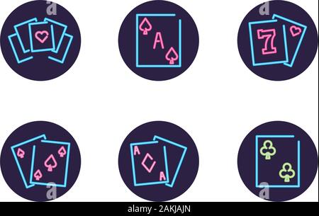 Neon und Casino Icon in schwarzen Kreisen Design, Dekoration Werbung Licht Lampe retro glühende Kunst hell und fluoreszierenden Thema Vector Illustration Stock Vektor