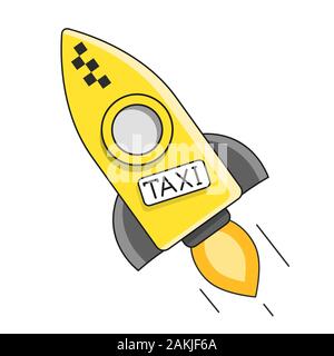 Taxi Auto. Vektor Flachbild Abbildung isoliert auf weißem Hintergrund. Hand gezeichnet Design Element für Aufkleber und Poster Stock Vektor