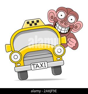 Taxi Auto. Vektor Flachbild Abbildung isoliert auf weißem Hintergrund. Hand gezeichnet Design Element für Aufkleber und Poster Stock Vektor