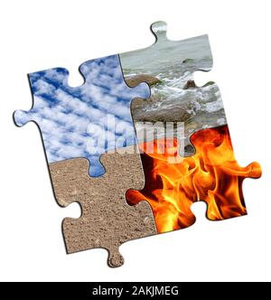 Die vier Elemente in einer Collage. Stockfoto