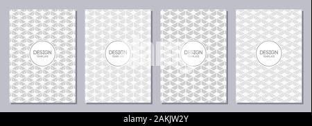 Flyer, Poster, Banner, Plakate, Plakate, Vorlagen für Broschürendesign IM FORMAT A6. Grafische Designvorlagen mit dekorativen Verzierungen und Chevron-Elementen. Stock Vektor