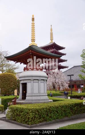 Die spektakuläre buddhistische Tempel in Asakusa am Morgen. Stockfoto