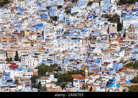 Ein stadtbild von Chefchaouen (auch bekannt als Chaouen), Marokko Stockfoto