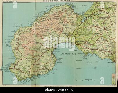 South Devon und Cornwall, mit einer vollständigen Beschreibung der Dartmoor und die Scilly-inseln. im Kirchhof. Von der Spitze des Schloss-an-Dinas ist es eine kurze Meile, süd-westlich, zu Chysauster, wo ein wenig über der Farm sind theremains einer großen britischen Dorf, bestehend aus Hütte circlesor Ovale. Es gibt auch einen kurzen Abstand von diesen, eine alte stonearch, fast verdeckt durch Ginster und Brambles und rief die GiantsCavern. Die Berechtigung zum Anzeigen der bleibt, sollte der Landwirt, der das Land belegt werden. Unsere Route nach Außen ist wieder auf der Straße 1 J m. Süd-Ost, atBadgers Kreuz, b Stockfoto