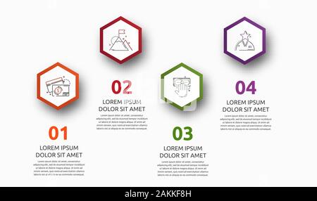 Vektor Infografik mit 4 Sechsecken. Für vier Diagramme, Graphen, Flussdiagramm, Timeline, Marketing, Präsentation verwendet. Creative Business Konzept Schritt für Stock Vektor