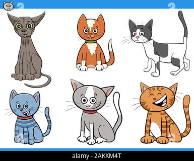 Cartoon Abbildung: Lustige Katzen und Kätzchen Haustier komische Zeichen fest. Stock Vektor