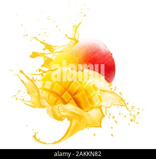 Mango Saft splash auf einem weißen Hintergrund. Stockfoto