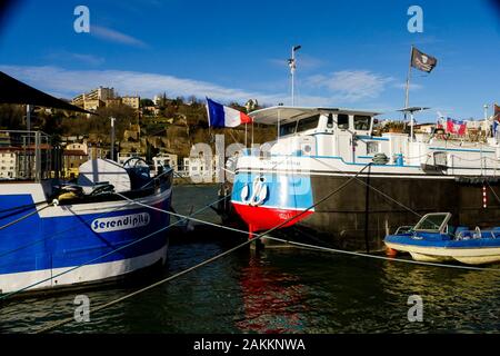 Saône Kais, Perrache Bezirk, Lyon, Frankreich Stockfoto