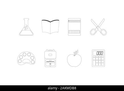 Schule Icon Set Design, Eduaction Klasse Lektion wissen Vorschüler studieren lernen Unterricht und primäre Thema Vector Illustration Stock Vektor