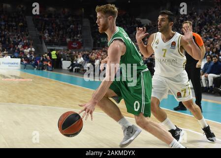 Thomas Walkup (C), #0 von zalgiris während des 2019/2020 Turkish Airlines Euro League Saison Runde 18 Spiel zwischen Real Madrid und Zalgiris Kauna an WiZink Zentrum in Madrid gesehen. (Endstand; Real Madrid 90:74 Zalgis Kaunas) Stockfoto