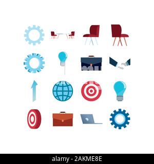 Icon Set Design, Office Business Objekte Mitarbeiter Corporate job Arbeit Beruf und Kommunikation Thema Vector Illustration Stock Vektor