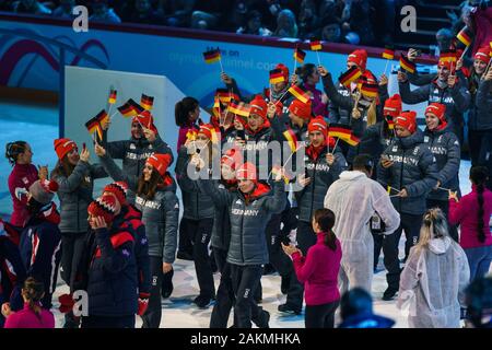 Lausanne, Schweiz. 09 Jan, 2020. Deutsche Delegation während der Eröffnungsfeier bei der Jugend die Olympischen Winterspiele 2020, die an die Vaudoise Arena in Lausanne in der Schweiz am 9. Januar 2020 stattfand. Credit: SPP Sport Presse Foto. /Alamy leben Nachrichten Stockfoto