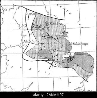 Die Bakerian Lecture: Eine magnetische Umfrage der britischen Inseln für die Zeit vom 1. Januar 1886. Nordost England. Im südlichen Teil von seinen Kurs Es fährt einer Region mit hoher vertikale Kraft, andpasses in der Nähe der Station, bei der die positive Störungen ist ein Maximum, terminatingin der Wasch-Peak. Die Beobachtungen an der Manchester und Chesterfield erscheint ein weiteres Mittedes Attraktion in den Kalkstein Bezirk von Derbyshire hinzuweisen, sondern zwei Stationen sind hardlysufficient bis zu einem solchen Punkt zu entscheiden. Es ist jedoch sehr wichtig, dass die limestonesof Derbyshire intercalated sind mit den basaltischen Stockfoto