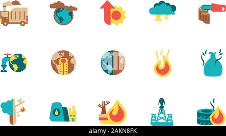 Icon Set Design, Klimawandel globale Erwärmung Umwelt Natur Umweltverschmutzung grün und extreme Gefahr Thema Vector Illustration Stock Vektor