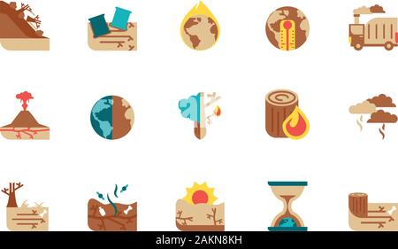 Icon Set Design, Klimawandel globale Erwärmung Umwelt Natur Umweltverschmutzung grün und extreme Gefahr Thema Vector Illustration Stock Vektor