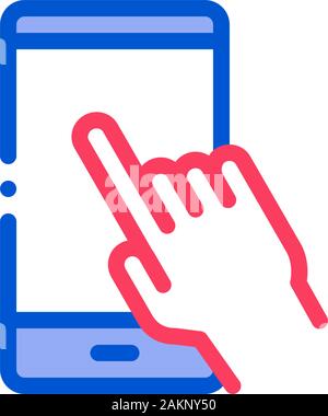 Hand drücken Sie auf das Symbol "Telefon" Vektor Kontur Abbildung Stock Vektor