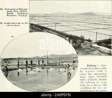 Bildliche gewählt und die Mandschurei. 179. Fischereihafen in Kujeh Insel (. tELiJifB) South Province (gfSl KyuncfsanS^ il) - lOl - 180 ISO. Salz - Pfannen bei Kwanij - Xi'an Bay HSiM^ • South Pyung-anProvince CpV^i^^ Ich) - l 8 l. Sammeln von Salz bei thiabDVe Pfannen.. Fischerei:-sur-Abgerundeten ov Drei sidesby Wasser, mit acoast Linie measuringmore als 10.000 Meilen (Inseln includ-ed), die ausgewählt wurden, ist natür-Rallye in einem favorablecondition für das es-Tal^ lishment eines Profis - perous Angeln indus-versuchen. Aber die.se natürliche Vorteile wurden auf die einheimischen Fischer verschwendet whoknew aber wenig von modernen Methoden, die nur Angeln conduc Stockfoto