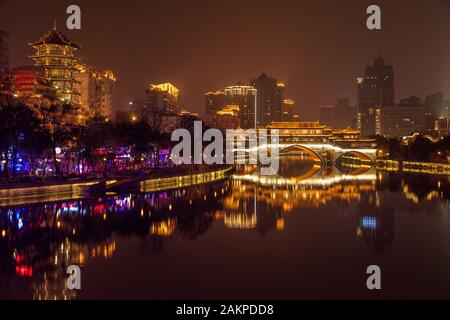 Sichuan chengdu Funan River anshun überdachten Brücken Stockfoto