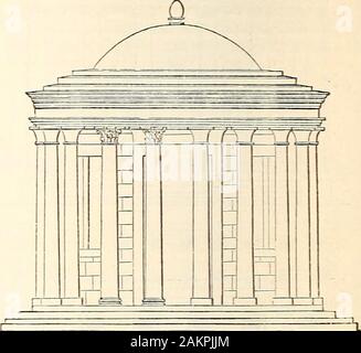 Ein Wörterbuch der Griechischen und Römischen Antiquitäten. . TEMPLUM. Ii. Die Peripteros hatte eine kreisförmige cella Sur - von einem peristyl von Spalten abgerundet, standingon drei Schritte, und das ganze gekrönt von adome. Die Proben sind im so calledtemples von Vesta in Rom aufbewahrt (siehe Holz - Schnitt auf S. 299) und im Tivoli. Stockfoto