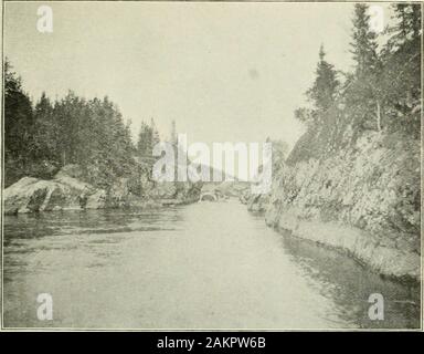 Ontario Sitzungsdiensten Papers, 1901, Nr. 45-79. 10 Meilen lang und durchschnittlich 3,2 km breit, mit zahlreichen niedrige, flache Inseln, jsome neckrly eine Meile lang. Der See schien, Nord-osten ftnd süd-west. Ooast-jing am Ufer entlang auf der süd-westlichen Seite für sechs oder sieben Meilen und bis anarm oder bucht für 50 Ketten zu einem Einlaß fanden wir eine Portage 15 Ketten in der Federlängezu prüfen, die wir überquerten, und kam nach auother kleine Kette von Seen, scheinbar ein Indiancance Route zu einigen größeren Seen, aber läuft nicht in unsere Richtung. Nach der Rückkehr andcoasting entlang der südöstlichen Küste von diesem See zu t Stockfoto