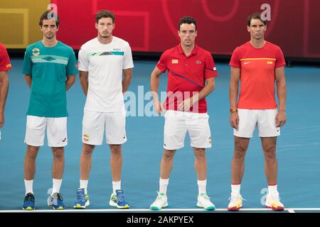 Sydney, Australien. 10 Jan, 2020. Team Spanien während des 2020 ATP-Finale acht an der Ken Rosewall Arena, Sydney, Australien am 10. Januar 2020. Foto von Peter Dovgan. Credit: UK Sport Pics Ltd/Alamy leben Nachrichten Stockfoto