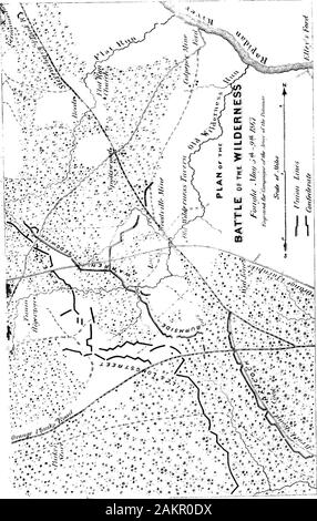 Kampagnen der Armee des Potomac [elektronische Ressource] : Eine kritische Geschichte der Operationen in Virginia, Maryland und Pennsylvania, vom Beginn bis zum Ende des Krieges 1861-5. Der Korps von Warren und Sedgwick, atGermanna Ford Kreuz; die linke Spalte, bestehend aus Hancockscorps, Elys Ford, sis Meilen unterhalb. Warrens Corps, die den Vormarsch der Rechten Spalte, marschierten von der Nähe von Culpepper, und vorangestellt byWilsons Kavallerie Division, erreicht Germanna Furt an sixoclock der Morgen des Donnerstag, den 4.; und sobald asder Brücke gelegt war, begann die Passage, die Stockfoto