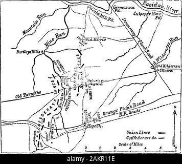 Kampagnen der Armee des Potomac [elektronische Ressource] : Eine kritische Geschichte der Operationen in Virginia, Maryland und Pennsylvania, vom Beginn bis zum Ende des Krieges 1861-5. mal Namen; denn er wußte nicht, was er auf der anderen Seite begegnen sollte, General Meade nicht bereit war, die anderen Corps tocross bis zum Dritten war bis zu ermöglichen. Ein zweites Hindernis wurde theresult der ein unverzeihlicher Fehler der engi - neers in Unterschätzung der Breite des Eapidan, damitder Ponton - Brücken sie konzipiert wurde über thatstream zu werfen, waren zu kurz, und Doubles - Arbeit und temporäre meansh Stockfoto