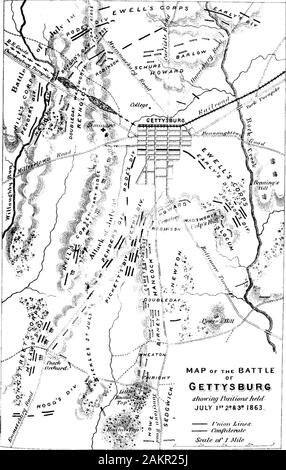 Kampagnen der Armee des Potomac [elektronische Ressource] : Eine kritische Geschichte der Operationen in Virginia, Maryland und Pennsylvania, vom Beginn bis zum Ende des Krieges 1861-5. Heutige sowohl der gegnerischen Kommandeure; und ich shallin das nächste Kapitel beziehen, wie, entgegen den Erwartungen ofeach wurde die Aktion ausgelöst. Vi. GETTYSBURG - ERSTER TAG. Am Mittwoch, dem 1. Juli, die twoConfederate Spalten setzten ihren Marsch in Richtung (lettys-Burg; und Buford, holding Position auf dem Avhieh Chambersburgroad, durch Hügel und Longstreet bahnten suddenlyfound himsel Stockfoto