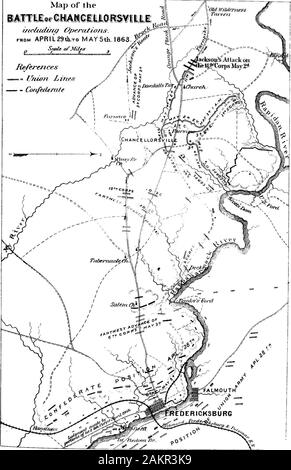 Kampagnen der Armee des Potomac [elektronische Ressource] : Eine kritische Geschichte der Operationen in Virginia, Maryland und Pennsylvania, vom Beginn bis zum Ende des Krieges 1861-5. e hatte gepriesene, resultierte in der disastroustermination einer Kampagne so brillant geöffnet. Jetzt, asthese Umstände die Taste nach rechts, um die Wertschätzung der ganzen Aktion liefern, ich werde, in dem nachfolgenden Kapitel, stellen Sie aus mit einigen Fülle an Details. TILAT CHANCELLORSVTLLE-Freitag. Wenn in der Nacht zum Donnerstag, Hooker hatte hisfour Korps bei Chancellorsville, den wirklichen Charakter der Bewegung konzentriert- Stockfoto