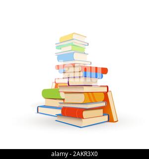 Mehrere Stapel verschiedener Lehrbücher auf Weiß Stock Vektor