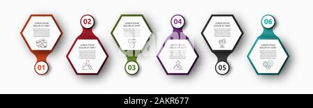 Vektor Infografik mit 2 Sechsecke und Kreise. Für zwei Diagramme, Graphen, Flussdiagramm, Timeline, Marketing, Präsentation verwendet. Creative Business Konzept Stock Vektor