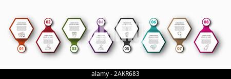 Vektor Infografik mit 2 Sechsecke und Kreise. Für zwei Diagramme, Graphen, Flussdiagramm, Timeline, Marketing, Präsentation verwendet. Creative Business Konzept Stock Vektor