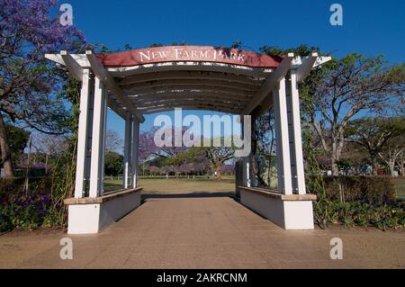 Blick auf den schönen Holzfußgängereingangspfad im New Farm Park in Brisbane, Australien Stockfoto