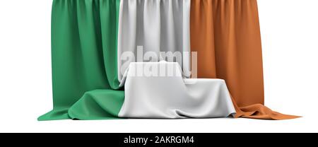 Irland Fahne drapiert über einen Wettbewerb Siegertreppchen. 3D-Rendering Stockfoto