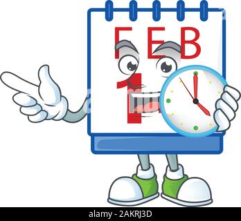 Cartoon character style 14 valentine Kalender mit Uhr Stock Vektor