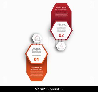 Vektor Infografik mit 2 Sechsecke mit Etiketten. Für zwei Diagramme, Graphen, Flussdiagramm, Timeline, Marketing, Präsentation verwendet. Creative Business Konzept Stock Vektor