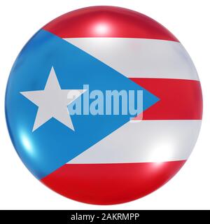 3D-Rendering einer Nationalflaggen von Puerto Rico auf einem Kreissymbol, das auf weißem Hintergrund isoliert ist Stockfoto