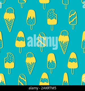 Spaß Hand gezeichnet Eis nahtlose Muster, doodle Eis am Stiel Hintergrund, toll für Sommer themed Stoffen, Banner, Wallpaper, Umwickeln - vektor design Stockfoto