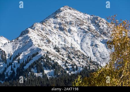 Schneebedeckte Gipfel von Tian Shan, Kasachstan Stockfoto